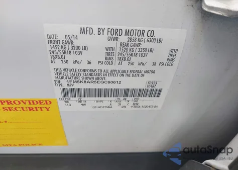 2014 Ford Police Interceptor from USA, damaged, VIN 1FM5K8AR5EGC60612